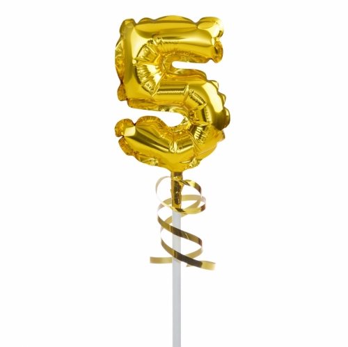 Foil Balloon with Stick Number 5 Gold